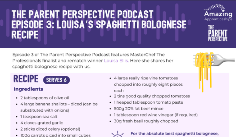 Recipe resource for The Parent Perspective Podcast S3 E3