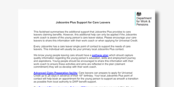 Jobcentre Plus Support for Care Leavers